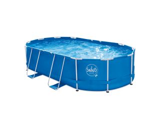 ELITE METAL FRAME OVAL POOL - 4.88 x 3.05 x 1.07 m, with filter pump 12V - 3.8 m3,folding step, cover and ground cloth