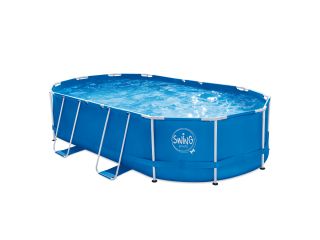ELITE METAL FRAME OVAL POOL - 6.10 x 3.66 x 1.22 m, with filter pump 12V - 5.7 m3,folding step, cover and ground cloth