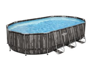 METAL FRAME OVAL POOL - 6.10 x 3.66 x 1.22 m with filter pump 12V - 3.8 m3,folding step, cover and ground cloth