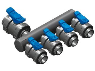 Collector pipe - 50mm connection by adhesive, 2x direct connection of 50mm valve