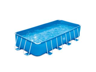 METAL FRAME RECTANGULAR POOL - 4.88 x 2.44 x 1.07m with filter pump 12V - 3.8 m3,folding step, cover and ground cloth