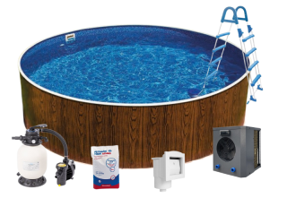 Above Ground Steel Wall Pool Azuro Wood Set Ø3,6x1,2 m (12 ft) with heat pump and filter