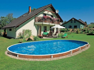 Above Ground Steel Wall Pool Azuro Wood 5,5x3,7x1,2 m (18 x 12 ft) with heat pump and filter