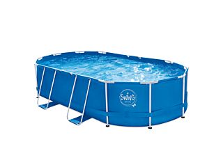 ELITE METAL FRAME OVAL POOL - 4.88 x 3.05 x 1.07 m, with filter pump 12V - 3.8 m3,folding step, cover and ground cloth