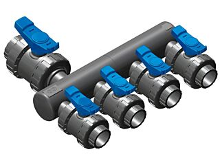 Collector pipe - 50mm connection by adhesive, 2x direct connection of 50mm valve