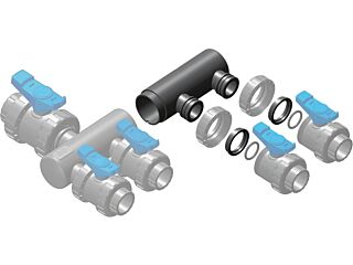 Collector pipe - collector attachment - 2x straight connection of valve 50 mm