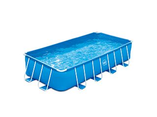METAL FRAME RECTANGULAR POOL - 4.88 x 2.44 x 1.07m with filter pump 12V - 3.8 m3,folding step, cover and ground cloth