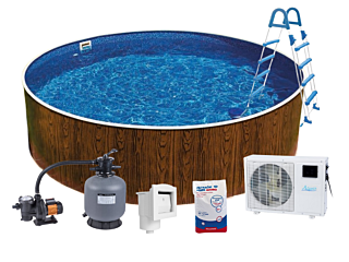 Above Ground Steel Wall Pool Azuro Wood Set Ø5,5x1,2m (18 ft) with heat pump and filter
