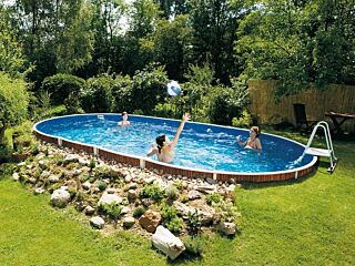 Above Ground Steel Wall Pool Azuro Wood Set 7,3x3,7x1,2 m  with heat pump and filter